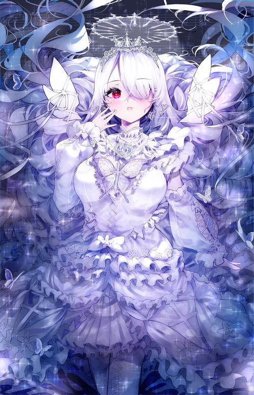 Girl with White Dress and Butterfly Motifs