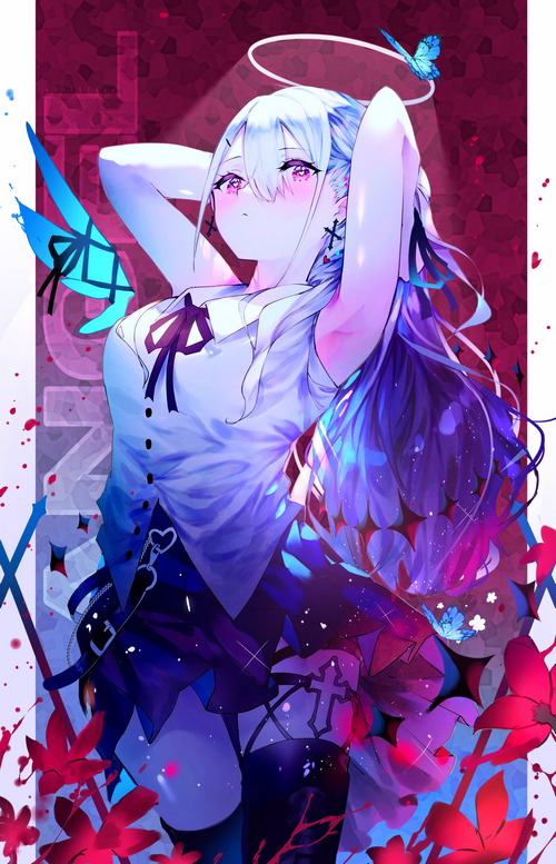 Anime girl with butterfly and halo