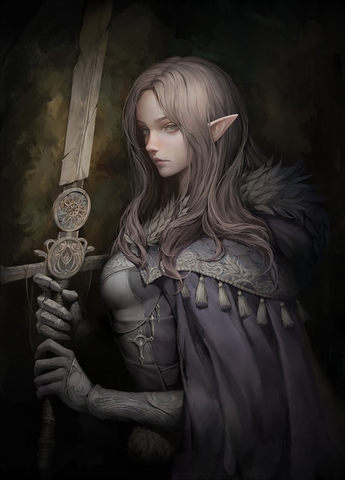 Elf woman with sword and armor