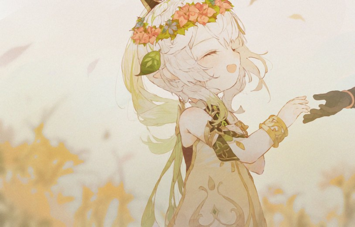 Nahida reaching out to a hand in Genshin Impact fan art