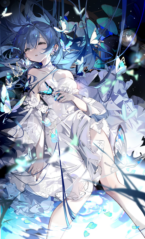 Girl with blue hair and butterflies