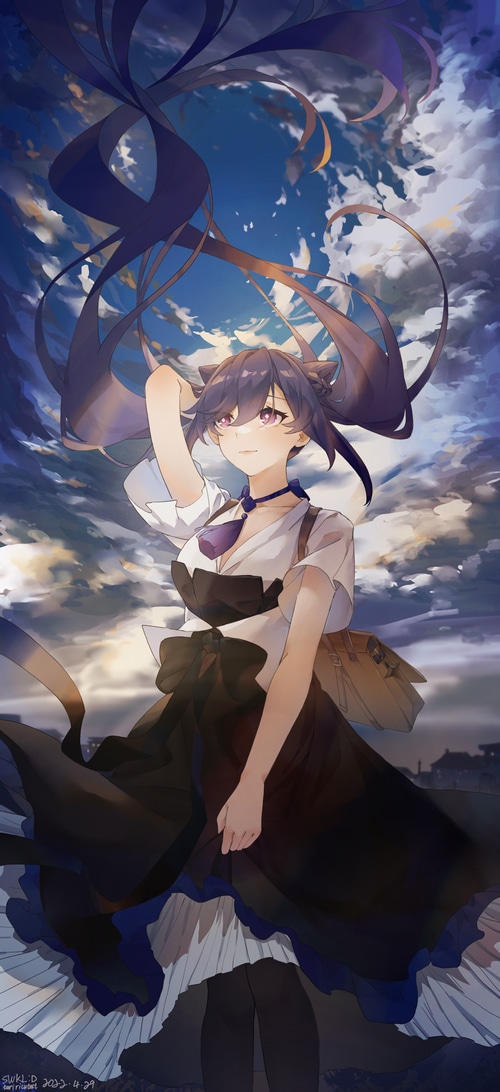 Keqing from Genshin Impact under the sky
