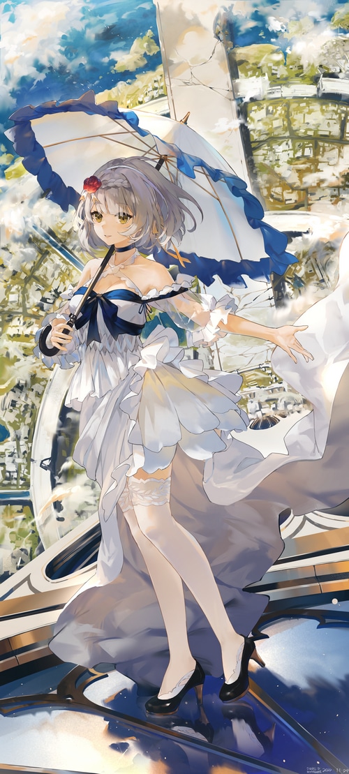 Noelle with Umbrella in a Cityscape