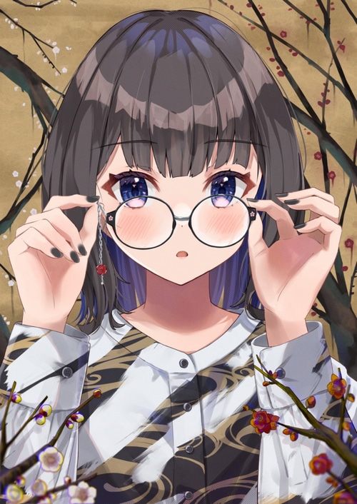 Anime girl with glasses and flowers