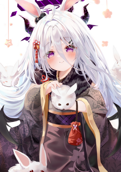 Sorasaki Hina from Blue Archive with bunny ears and demon horns
