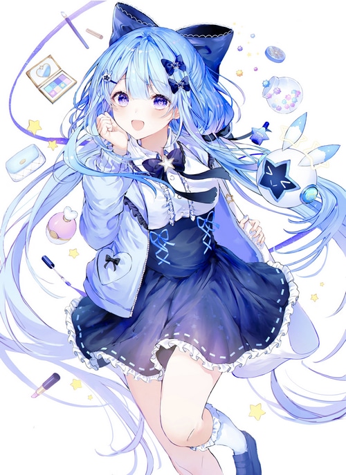 Anime girl with blue hair and blue eyes