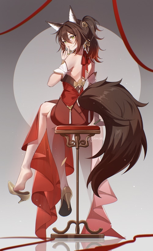 Tingyun from Honkai: Star Rail in a red dress