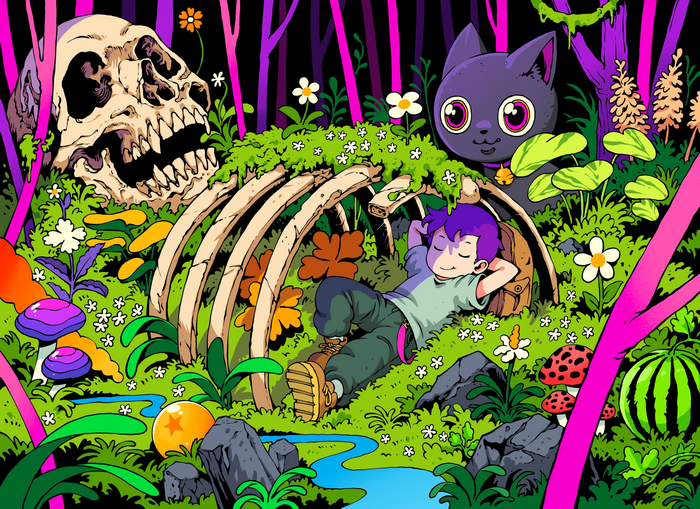 Dragon Ball Forest with Skeleton and Cat