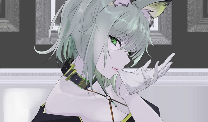 Kaltsit with fox ears and green eyes