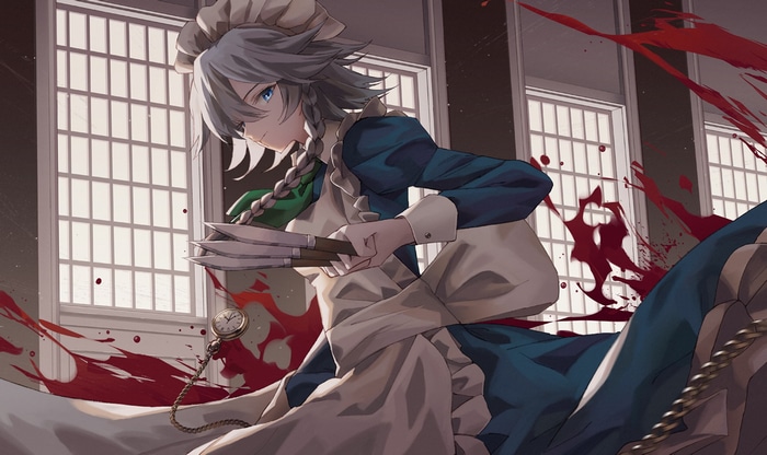 Izayoi Sakuya with knives and blood