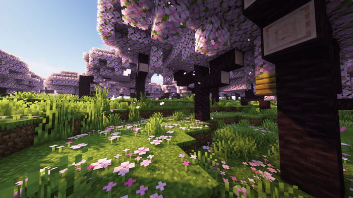 Minecraft cherry blossom forest with pink flowers