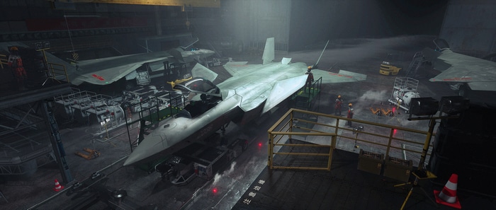 Chengdu J-20 jet fighters in a military hangar