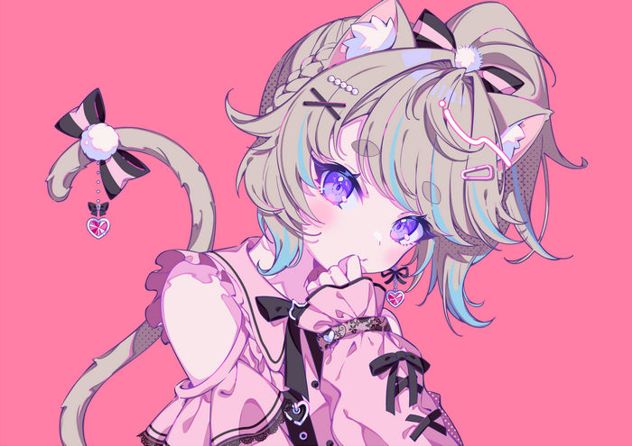 Cat girl with pink dress and cat ears