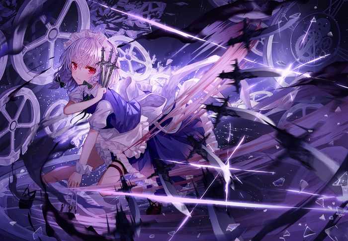 Izayoi Sakuya from Touhou with knives and gears