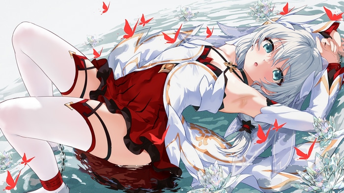 Theresa Apocalypse lying down with butterflies and flowers