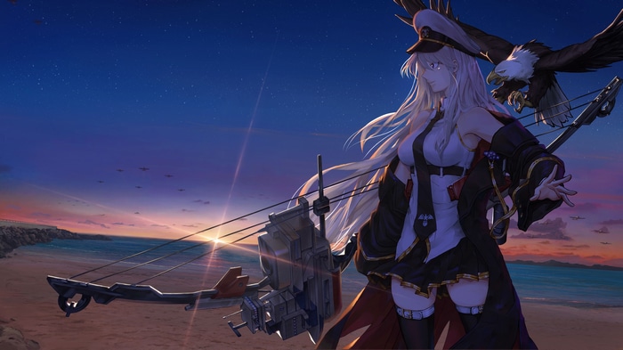 Azur Lane Enterprise with Eagle at Sunset