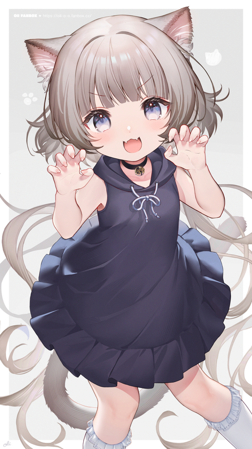 Cat girl with cat ears and tail