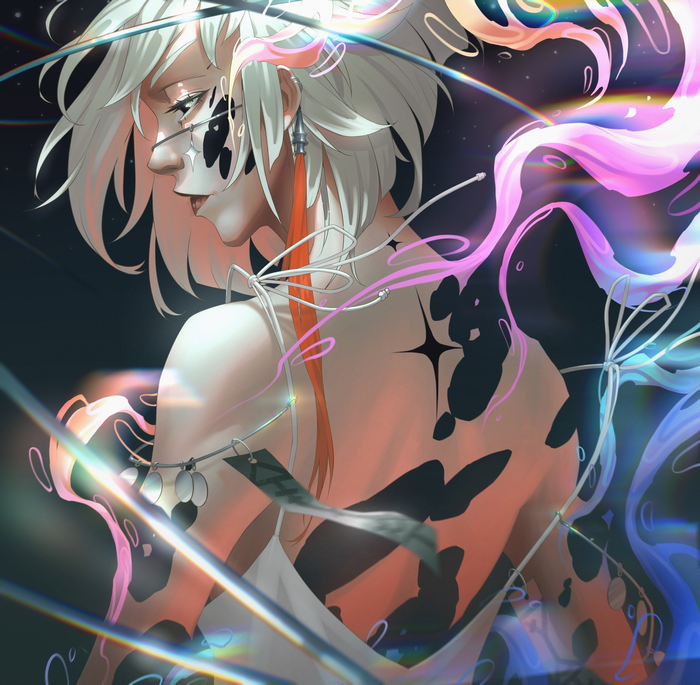 Fantasy girl with abstract patterns and colorful light