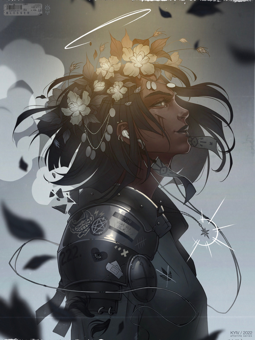 Woman with Flowers and Armor