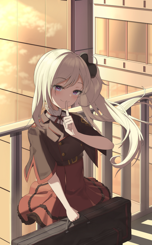 Asagi Mutsuki in a school uniform with a hush gesture