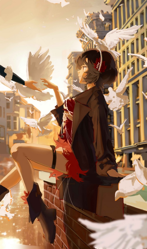 Reverse:1999 girl with birds in city