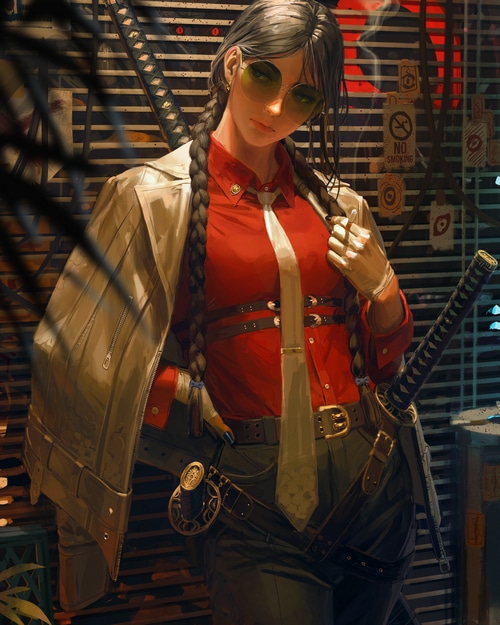 Woman with Katana and Sunglasses by GUWEIZ