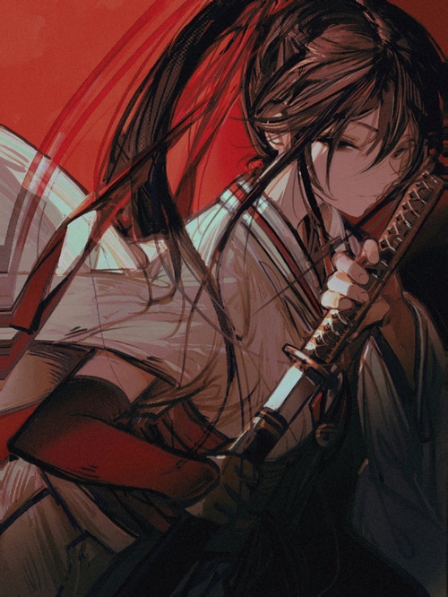 Anime girl with sword and ponytail