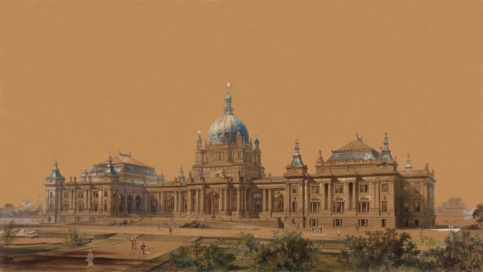 Architectural Drawing of a Grand Building with a Dome