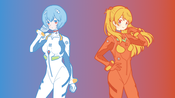 Asuka Langley Soryu and Ayanami Rei in Evangelion suits