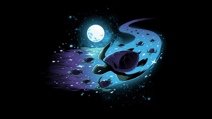 4K Space Turtles Swimming Towards the Moon