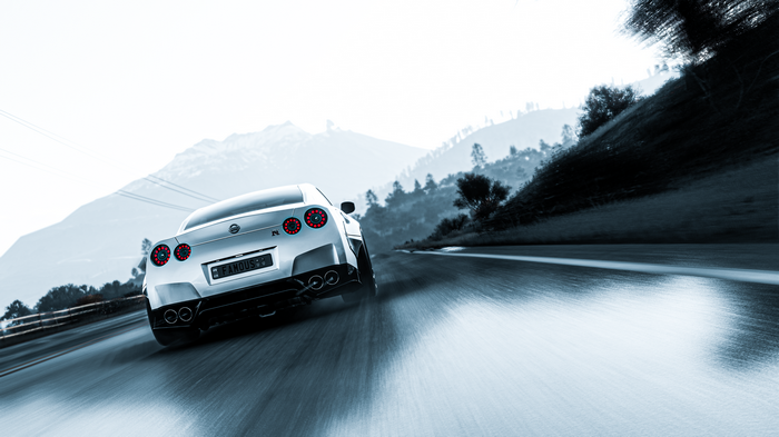 4K Nissan GT-R on a mountain road