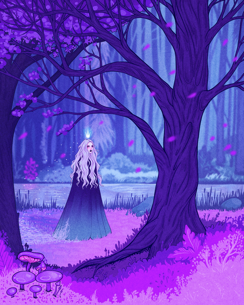 Fantasy girl with crown in a purple forest by Meowgress