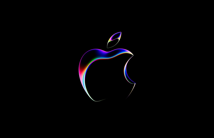 Apple logo with iridescent colors on black