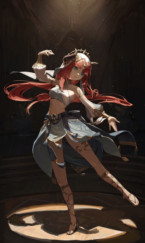 Nilou from Genshin Impact dancing with horns