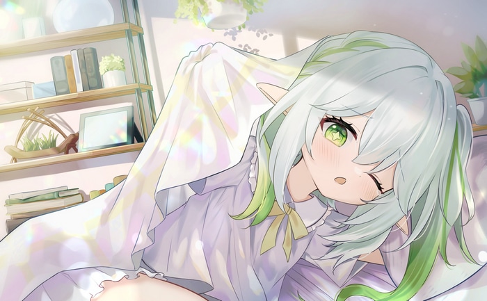 Nahida from Genshin Impact in pajamas
