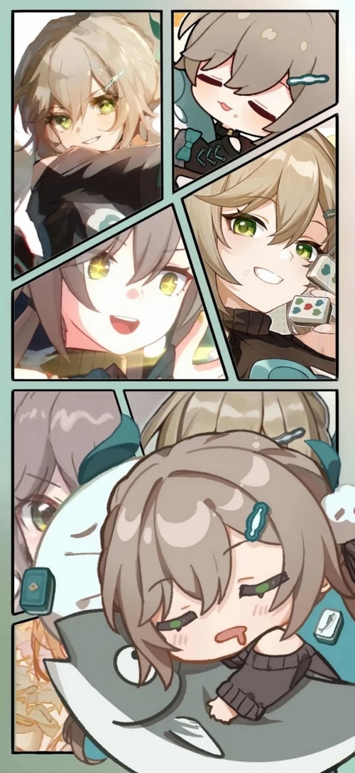 Qingque from Honkai: Star Rail with fish