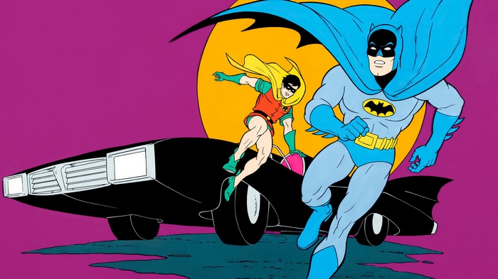 Batman and Robin with the Batmobile