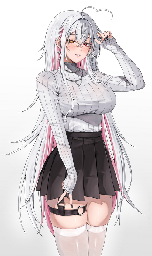 4K anime girl with white hair and pink streaks