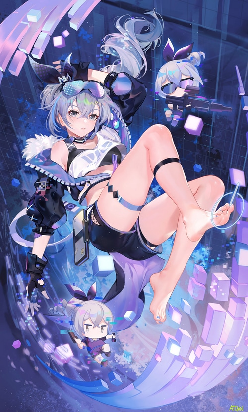 Silver Wolf and Chibi Companions in Digital World