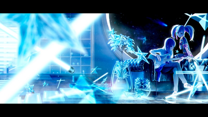 4K Neon Two Women with Guitars and Stars