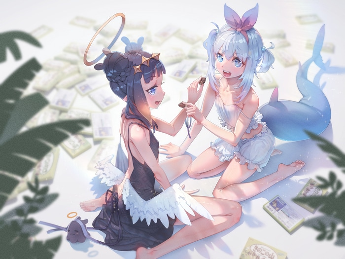 Ninomae Inanis and Gawr Gura with money