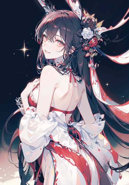 Anime girl with flowers in hair and stars
