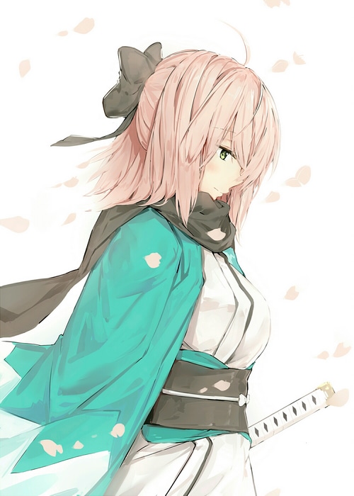 Okita Soji with a sword and scarf