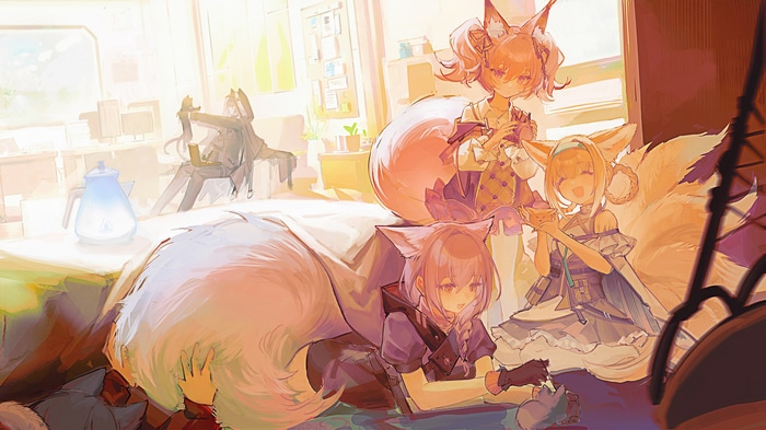 Arknights characters Shamare, Provence, Suzuran, and Phantom
