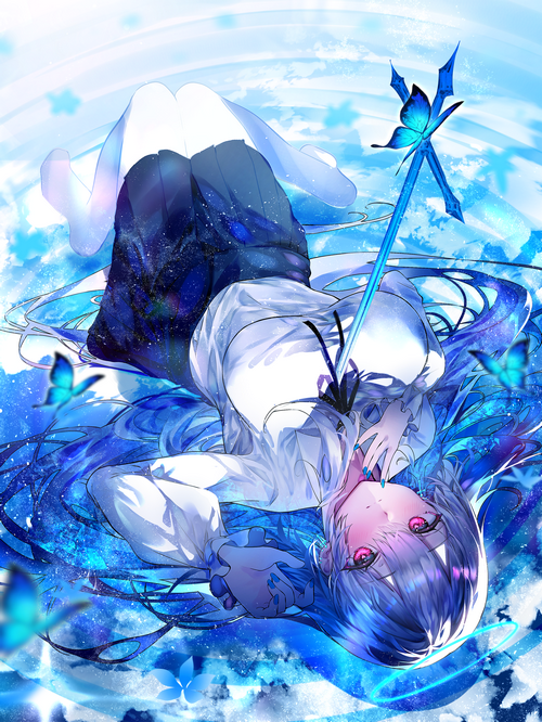 Girl in school uniform with butterfly sword