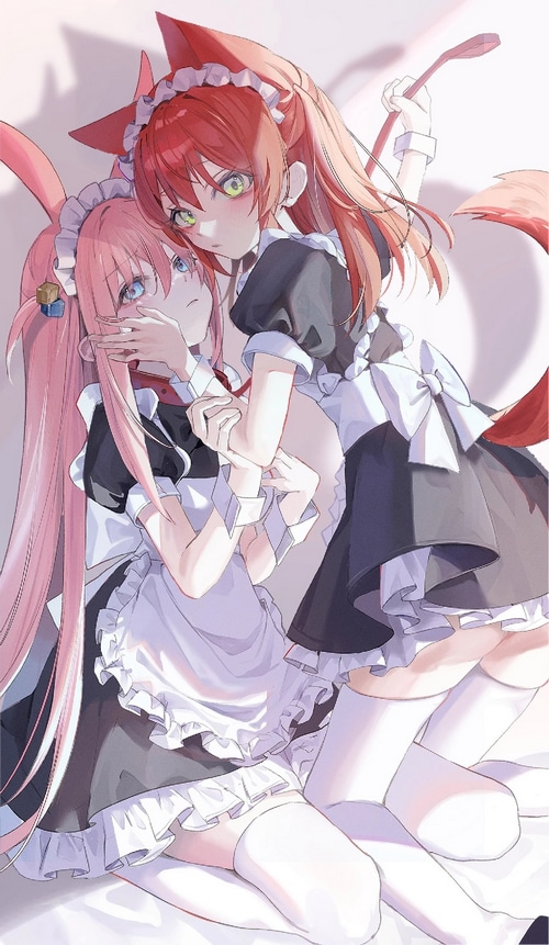 Fox girl and bunny girl in maid outfits