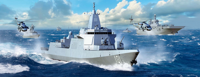 Chinese Navy warships and helicopters at sea