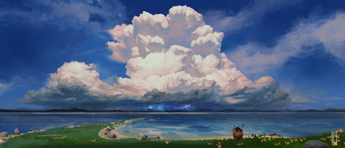 4K landscape with storm clouds over water