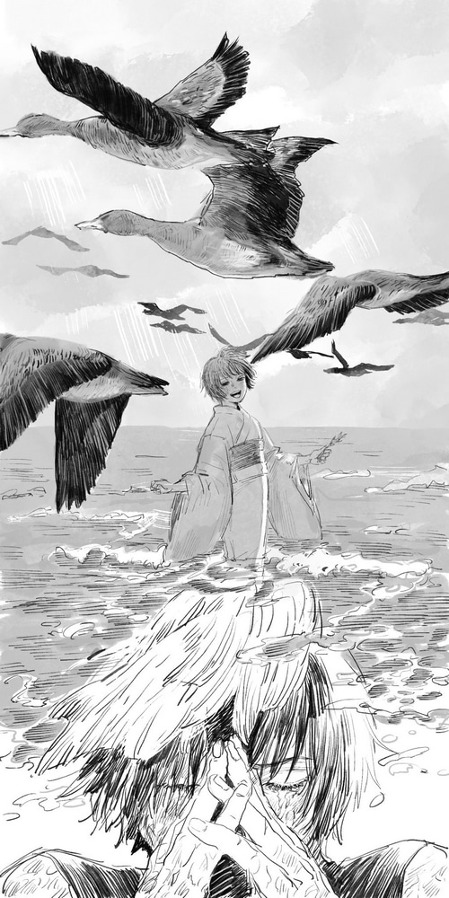 Jujutsu Kaisen: Maki stands in water with birds flying overhead