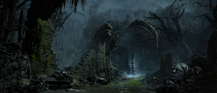Diablo IV 4K: Ruined Swamp with Statue Head